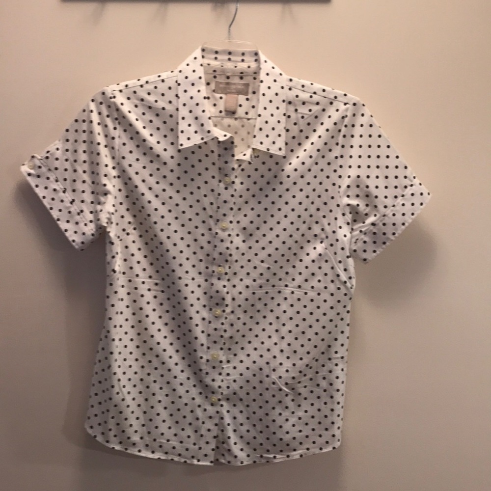 White & black polka dot shirt sleeve blouse